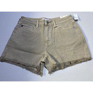 KanCan Womens Size 29 High Rise Curvy Shorts Frayed Hem Khaki